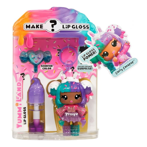 Yummiland Lip Gloss Doll: Mystery Color Change - Carly Cakepop Includes DIY Lip Gloss + Removable Keychain, Cosmetic Play, Collectible, Ages 4+