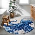thumbnail image 4 of Area Rug 48in, Navy Blue Octopus on Vintage Linen Floor Carpet Living Room Rug, Ocean Shell Coral Non-Slip Welcome Mat Indoor Rugs for Bedroom Dining Room, 4 of 9