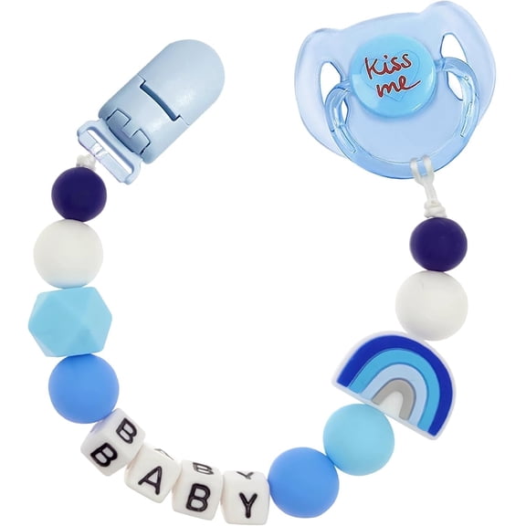 Reborn Baby Dolls Pacifier Clips Accessories,Cute Pacifier Clip Chain with Magnetic Pacifier for Reborn Baby Dolls Feeding Toy Accessories for Kids GiftBlue