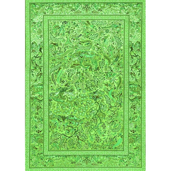 Ahgly Company Indoor Rectangle Animal Green Traditional Area Rugs, 5' x 8'