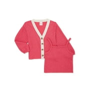 Wonder Nation Baby and Toddler Girls Cardigan Sweater and Tank Top, 2-Piece Twin Set, 12 Months-5T