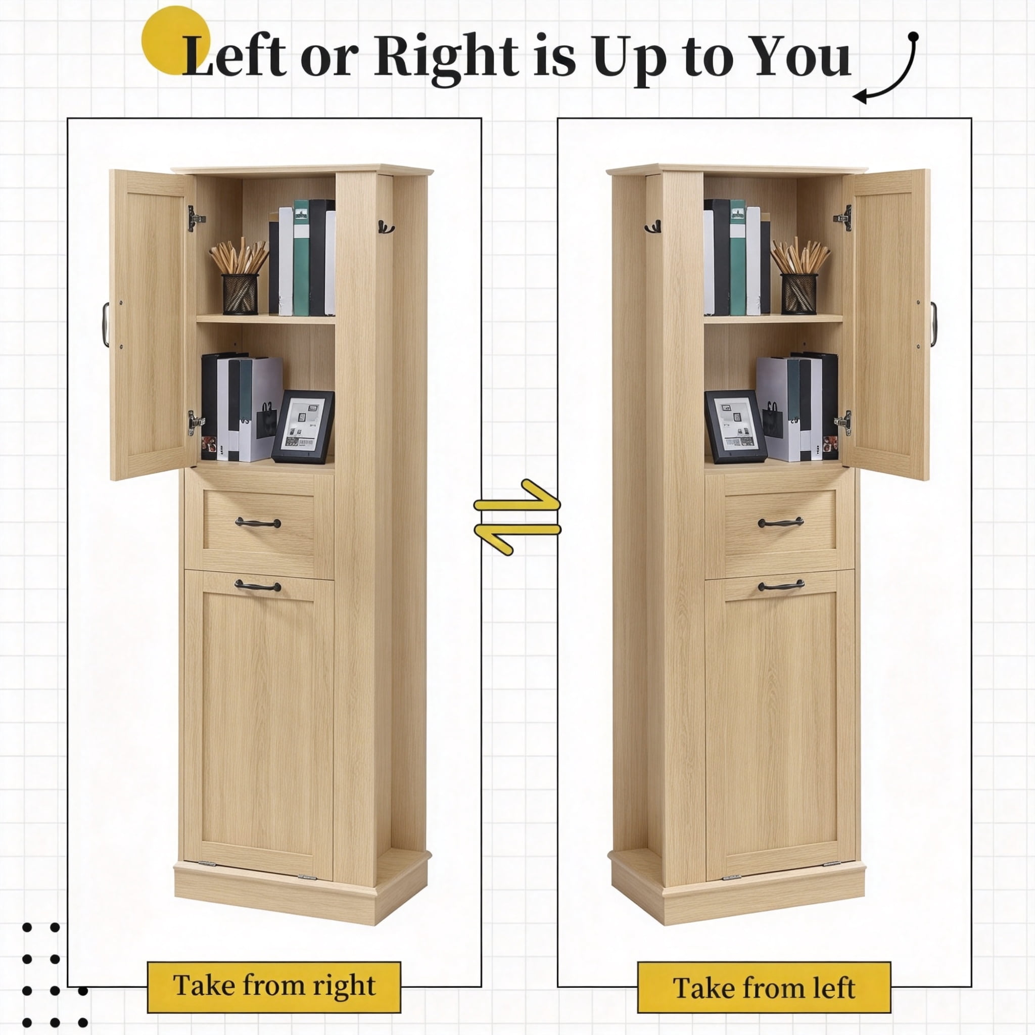 Anpport 67.8" Tall Storage Cabinet, Soft Close Doors & Adjustable Shelves, Freestanding Organizer for Bathroom & Home Organization, Natural