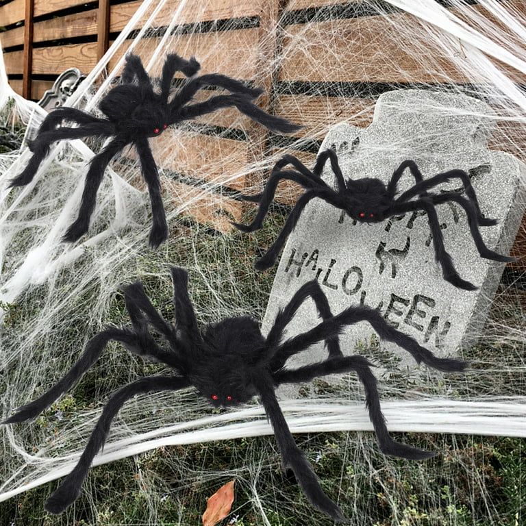 LELINTA Large Spiders Outdoor Decorations Halloween Hairy Spider with Red  Mouth Giant Grey Spider Prop for House Yard Outdoor Indoor Decoration (1