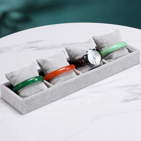 LHCER 4 Slots Flannel Watch Box Display Case Organizer,  Watch Bracelet Display Tray With Pillows Grey