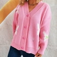 thumbnail image 3 of Women's Long Sleeve V-Neck Jewelry Knitted Loose Casual Sweater Cardigan, 3 of 5