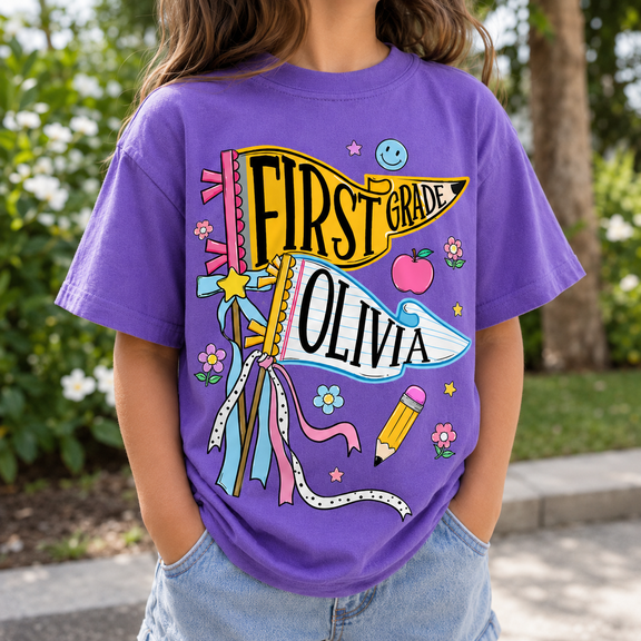 Back To School Shirt, Custom Grade Pencil Name Tee, Cute First Day Of School Outfit, Student Classroom Gift for School Year