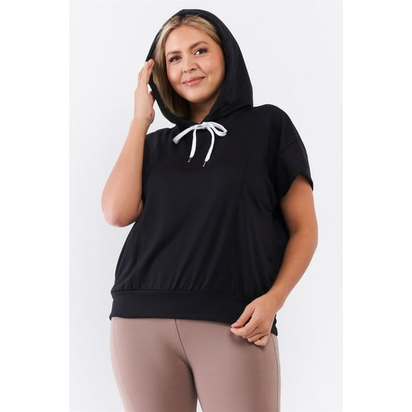 Saronite Basics Haut à Manches Courtes avec Capuche, Noir (Grande Taille pour Femme)