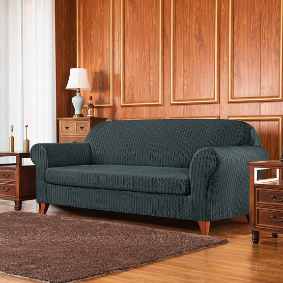 Subrtex Stretch 2-Piece Sofa Slipcover Striped Jacquard Couch Sofa Cover (Medium, Gray)