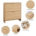 thumbnail image 5 of Wirrytor Natural Wood Curved Edge 2 Flip Drawer Shoe Cabinet, 75cm Fluted Panel Narrow Shoe Storage Organizer, Adjustable Shelf Entryway Shoe Rack For Hallway Bedroom, 5 of 9
