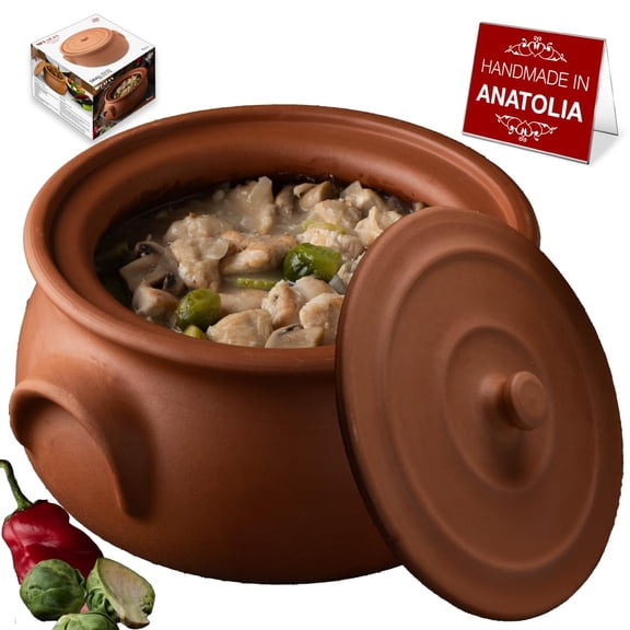 Suphan Handmade 4.7-Quart Midi Clay Cooking Pot with Lid, Natural Unglazed Cookware, Terracotta Cazuela, Casserole Dish, Rice Cooking, Stewpot, Korean, Indian, Mexican Dish 4.5 L