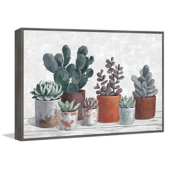 Parvez Taj Succulent Clay Pots Floater Framed Painting Print on Canvas
