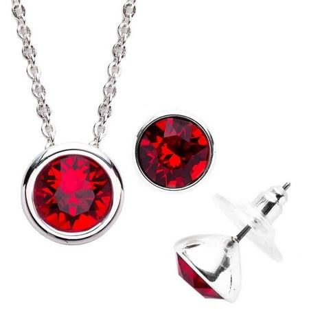 Swarovski Necklace Earring - Swarovski Crystal Silver-Plated Necklace and Earring Set, Available in 12 Birthstones