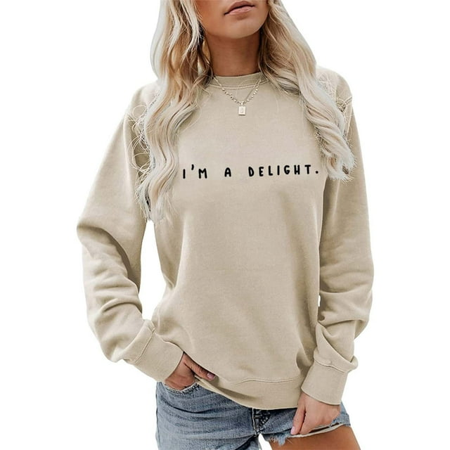 2DXuixsh Chandails à Capuche pour Femmes, Chandail à Enfiler pour Femmes, Mode Décontractée, Chandail à Manches Longues à Col Rond, Chandail à Enfiler à Capuche, Haut de Base Léger, Chandail à Enfiler, Haut Beige, Taille TTG