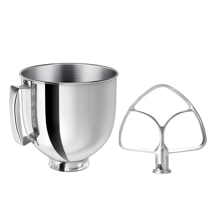 Cfweater Compatible with KitchenAid 4.5-5 Quart Tilt-Head Mixer 5QT Stainless Steel Bowl with Handle & Flat Beater Set, 2-Piece, Dishwasher Safe