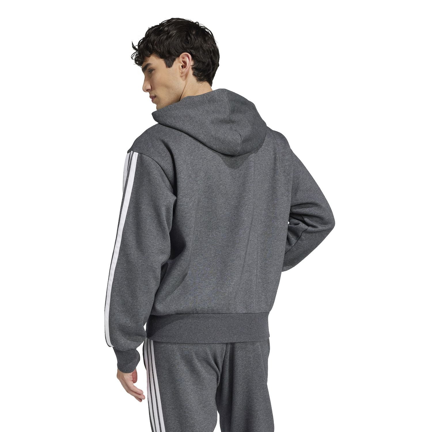 Men's adidas Essentials 3-Stripes Fleece Sportswear Zip Front Hoodie Color: Medium Grey Heather Size: L