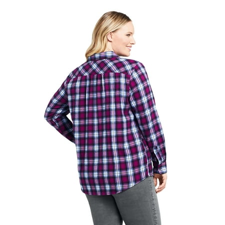 Lands' End Women's Plus Size Long Sleeve Flannel Button Down Shirt
