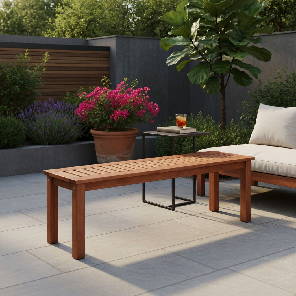 Hommoo 47" Teak Wood Patio Bench for 2 People, Solid Wood Outdoor Garden Bench with Slatted Seat, Weather-Resistant Finish, Easy Assembly, Natural
