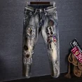 thumbnail image 3 of Pantalones vaqueros gráficos para hombre, pantalones vaqueros rotos para hombre, rectos, rasgados, elásticos, con agujeros, estilo Y2k, estilo gótico, retro, 3 of 5