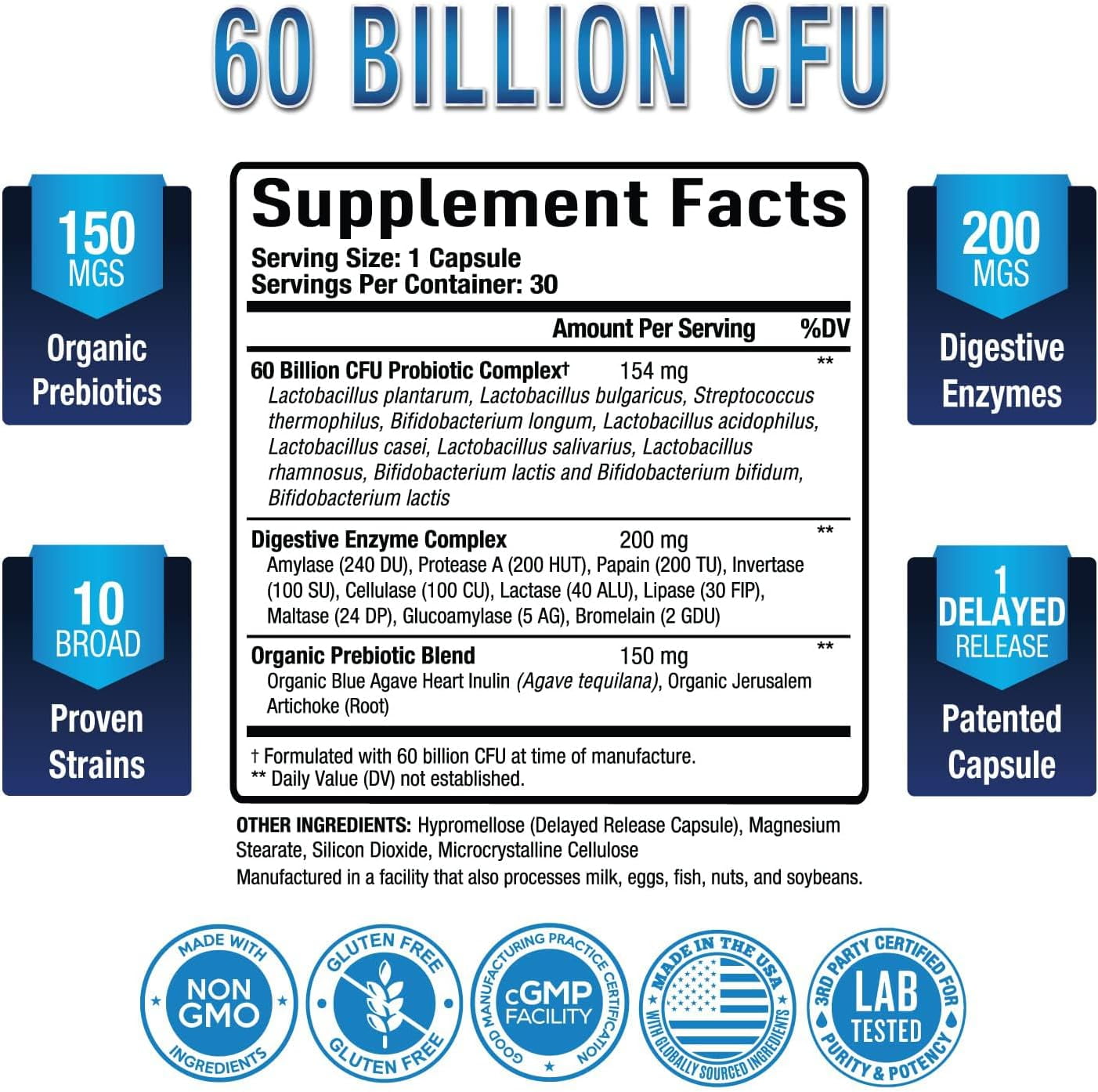 Purely Optimal Probiotics for Women & Men - 60 Billion CFU, Gut Health Supplement, 30 Count