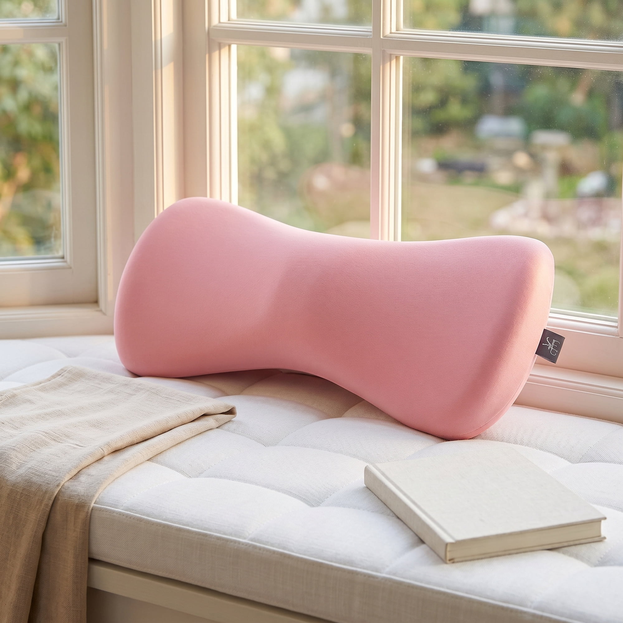 Unique Bargains Lumbar Support Pillow Cotton Back Support for Indoor Light Pink 15.7" x 8.7" x 2.4"