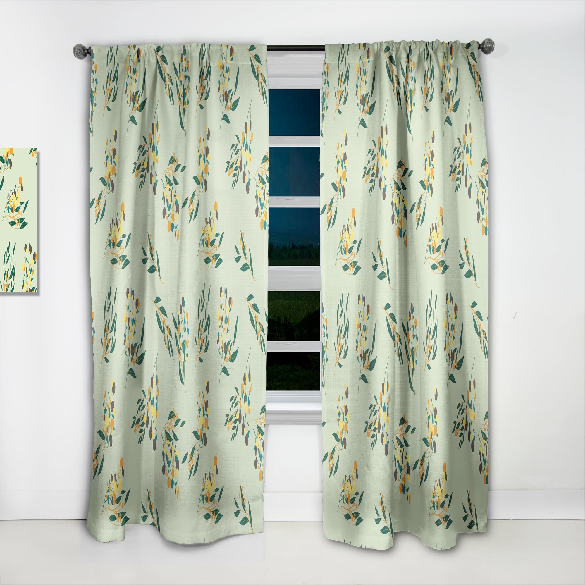 Designart 'Bright Eucalyptus Floral Retro Pattern III' Mid-Century Modern Curtain Panel