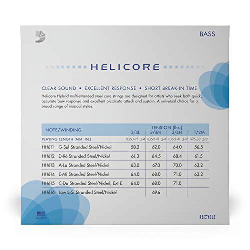 D'Addario Helicore Hybrid Bass String Set, 3/4 Scale, Light Tension