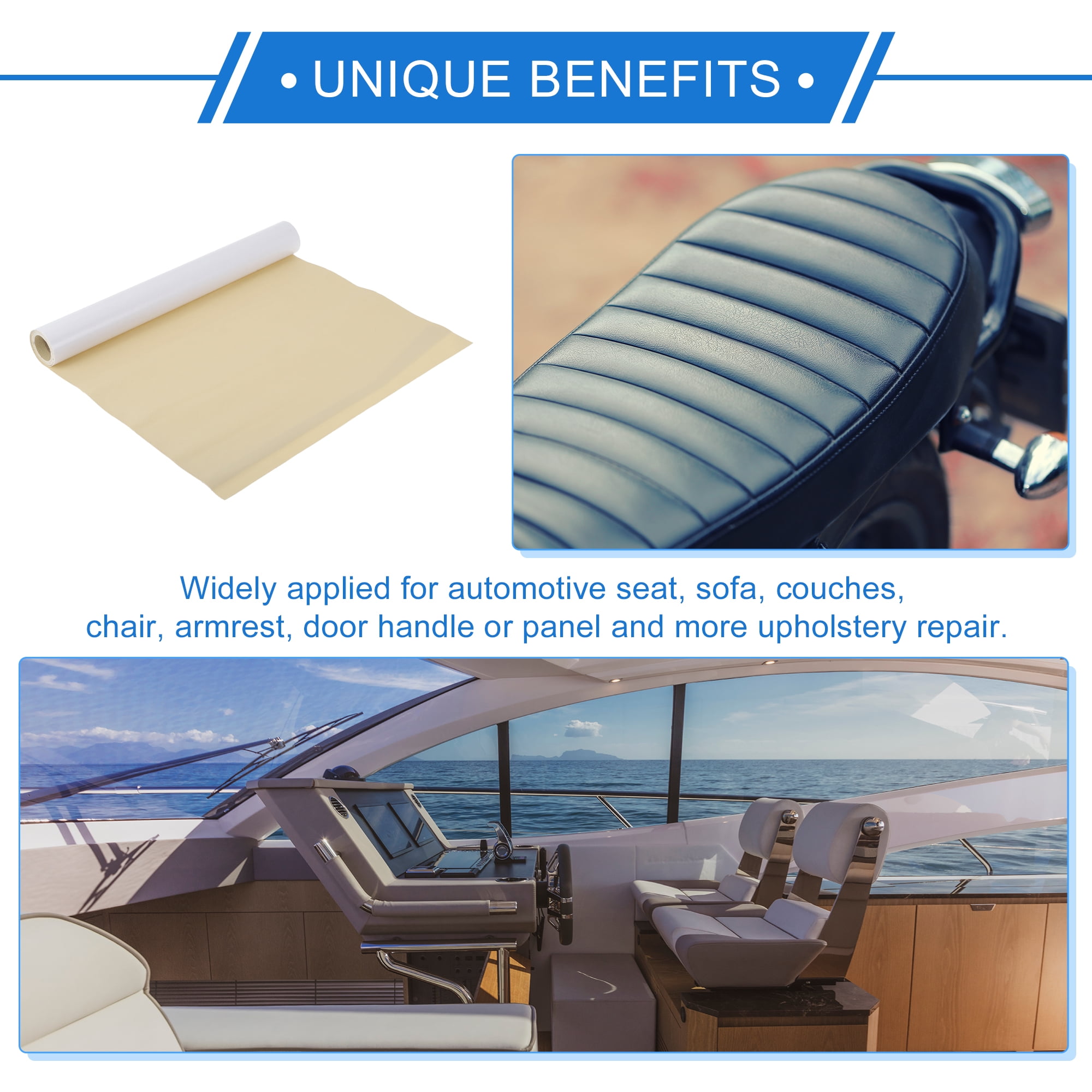 Unique Bargains Self Adhesive Leather Repair Patch Leather Repair Tape for Automotive Car Seat Sofa Couches Chair Interior Trim Beige Yellow 60" x 17"