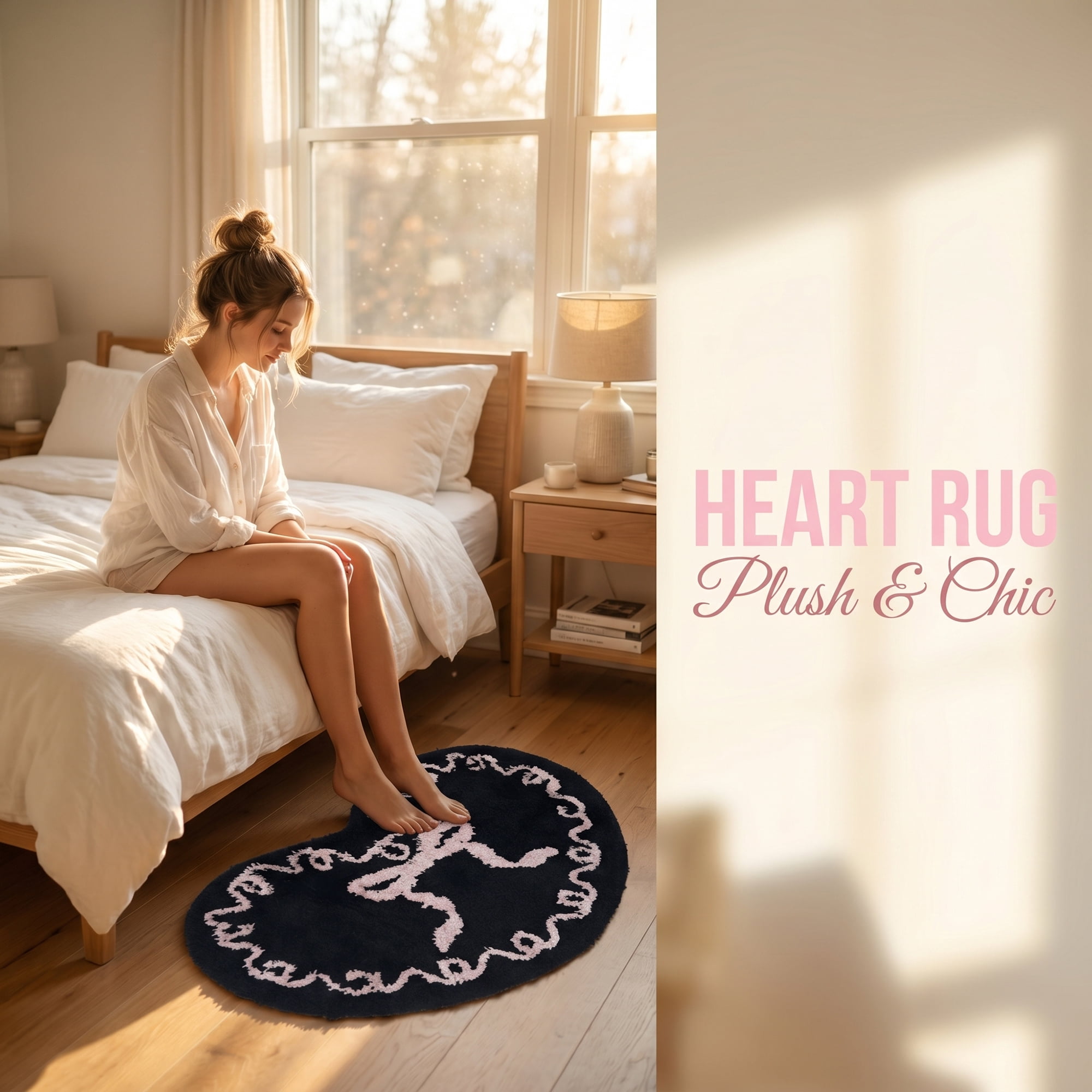 Unique Bargains Heart Shaped Shaggy Faux Fur Area Rug Non Slip Soft Plush 24" x 16" Black