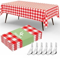 4 Packs Buffalo Disposable Table Cloth, 54 x 108 Inch Waterproof Plastic Tablecloth with 6 Matching Tablecloth Clips, Rectangle Red and White Checkered Table Covers for Picnic, Birthday, Party