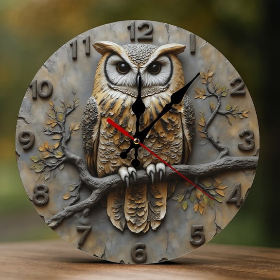 Wall Clock Decorative - Rustic Owl-B Print 2D Vintage Wall Clocks Battery Operated Silent Non-Ticking for Bedroom, Living Room, Kitchen, Office, Classroom, 10 Inch
