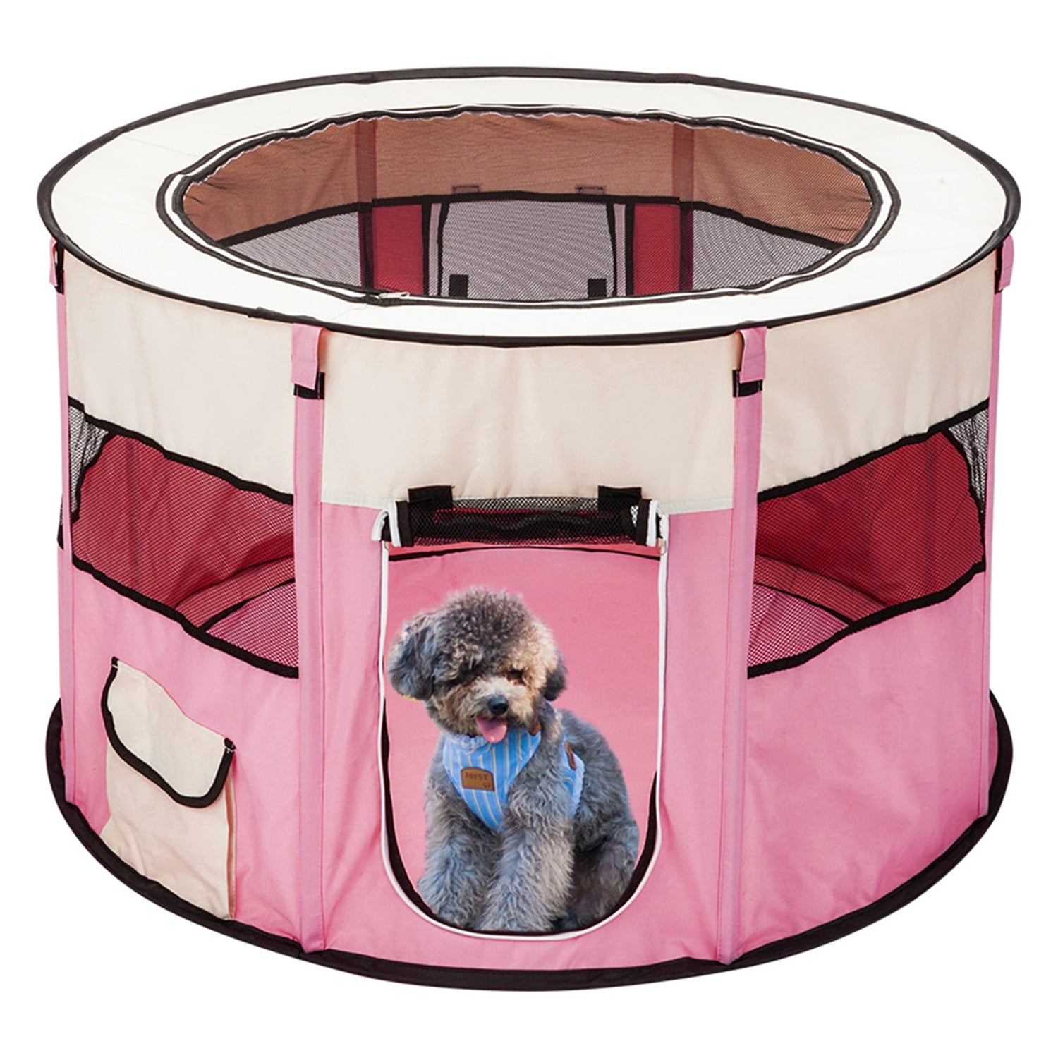 Pefilos 40" Pet Playpen for Small Animals Circular Portable Foldable Pet Playpen for Indoor Dogs 600D Oxford Cloth & Mesh Pet Playpen for Cats Fence with Eight Panels, Pink Pefilos 40" Pet Playpen for Small Animals Circular Portable Foldable Pet Playpen for Indoor Dogs 600D Oxford Cloth & Mesh Pet Playpen for Cats Fence with Eight Panels, Pink