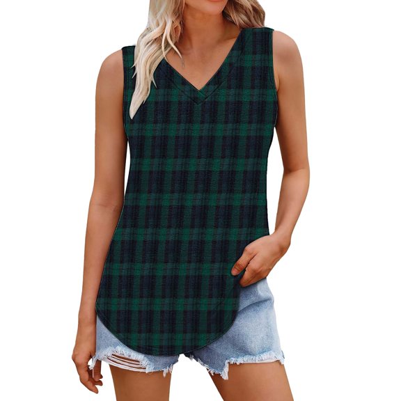 Tank Tops for Women V Neck Printed Loose Sleeveless Summer Tops