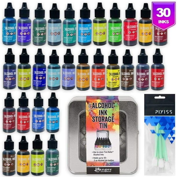 Ranger Alcohol Inks Set (30 Pack), Tim Holtz Alcohol Ink Storage Tin