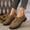 Brown, variant on YOUYEDIAN Loafers for Women Spring Fall Block Heel Versatile Solid Color Comfy Fashion Slip On Flats Casual Lace-up Warm Outdoor Vintage Walking Shoes