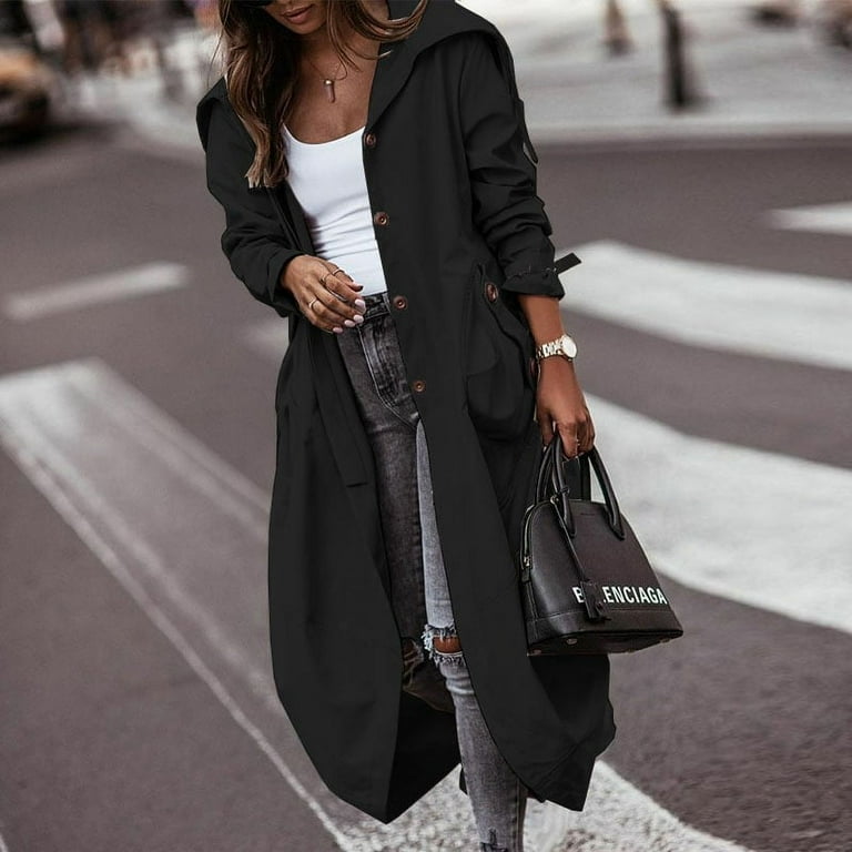XSSFCC Trench Coat For Women Stretch Trench Coats For Women London Fog Trench Coat Hooded Trench Coat For Women Black XL Walmart
