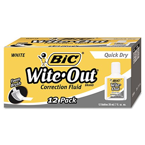 BIC Wite-Out Brand Quick Dry Correction Fluid, 20 ml, White, 12-Count