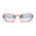 thumbnail image 2 of 90s Trendy Plastic Narrow Wrap Around Oval Sport Sunglasses Pink - Rainbow Mirror, 2 of 4