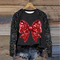 thumbnail image 2 of Pisexur Sweatshirts de Noël pour Femmes Mode Vacances Nœud Rouge Graphique Pull Xmas Tops Décontracté Manches Longues Col Rond Chandails en Molleton Amples Confortables Automne Chandails en Molleton pour Femmes, 2 of 3