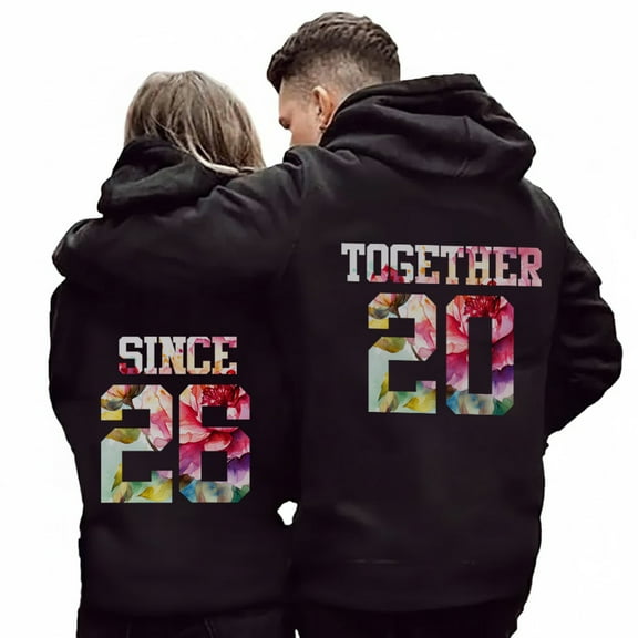 Personalized Couple Hoodie – Together Since & Year Matching Hoodie 2D, Custom His and Hers Valentine's Day, Anniversary Gift for Couples