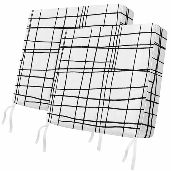 Outdoor Patio Cushion Covers 2 Pack White Checked Plaid Chair Pads Slipcovers with Ties & Zipper Waterproof Seat Cover Set Minimalist Grid Lines Seat Cushion Covers for Outdoor Couch Sofa 20x18 Inch