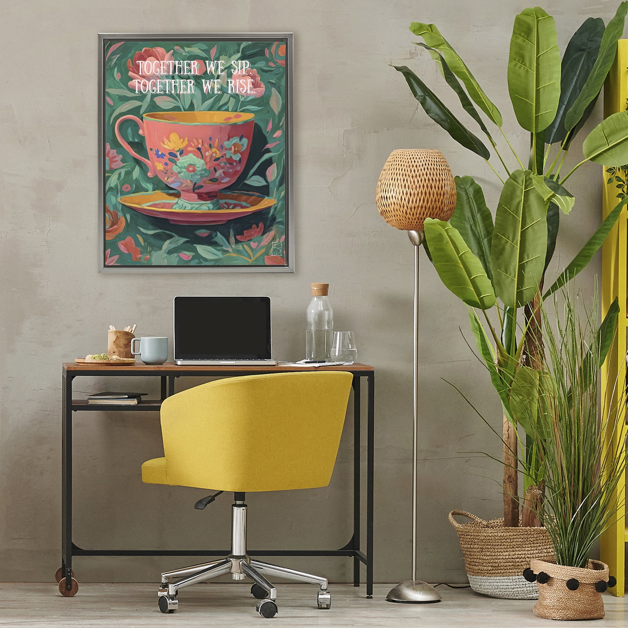 Stupell Industries Together We Sip & Rise Gray Framed Floater Canvas Wall Art, design by Sara Culpepper