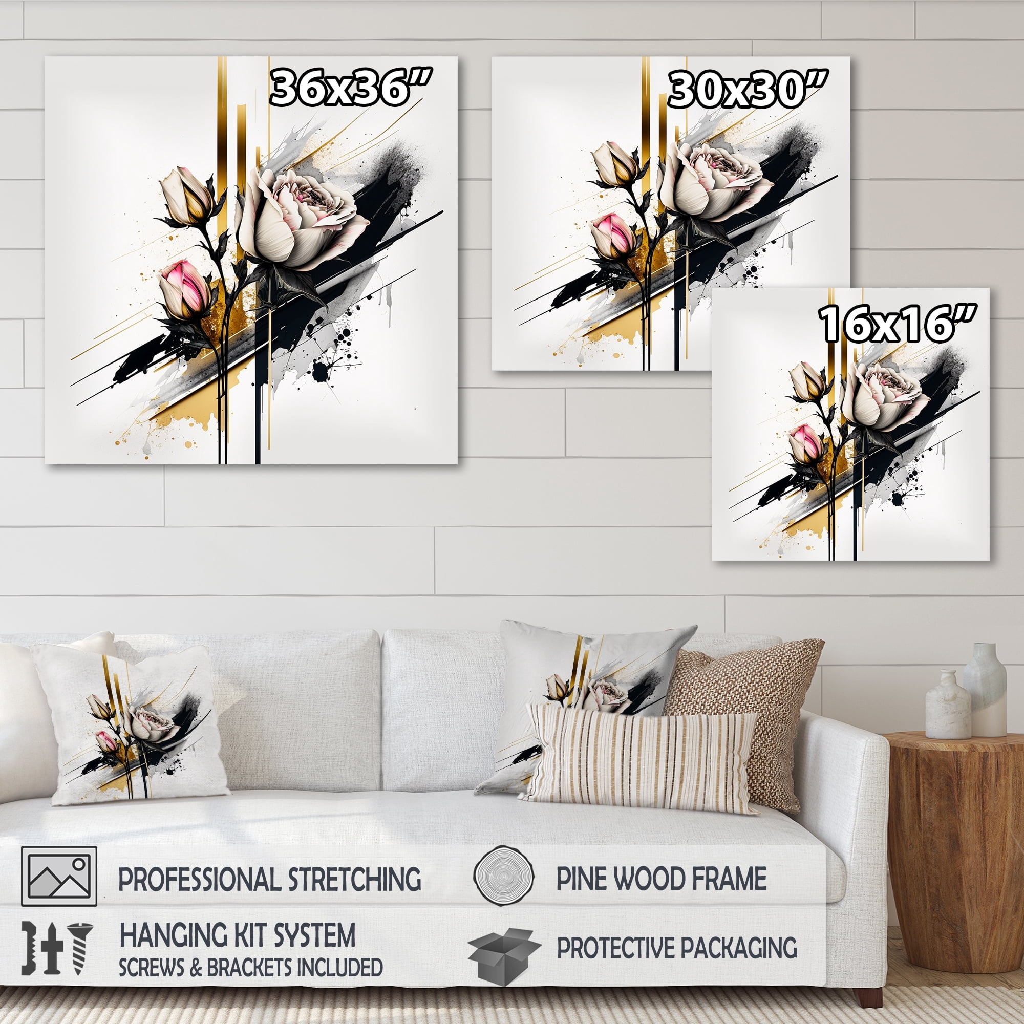 Designart Roses Flow Flower On Abstract Fusion II Canvas Wall Art