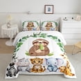 thumbnail image 2 of Feelyou Kawaii Sloth Animal Full Size Comforter Sets for Kids, Hippo Zebra Wildlife Bedding Comforter Set, Green Leaf Plant Reversible Bedding Sets, Super Cozy Room Decor, 3-Piece, 2 of 8
