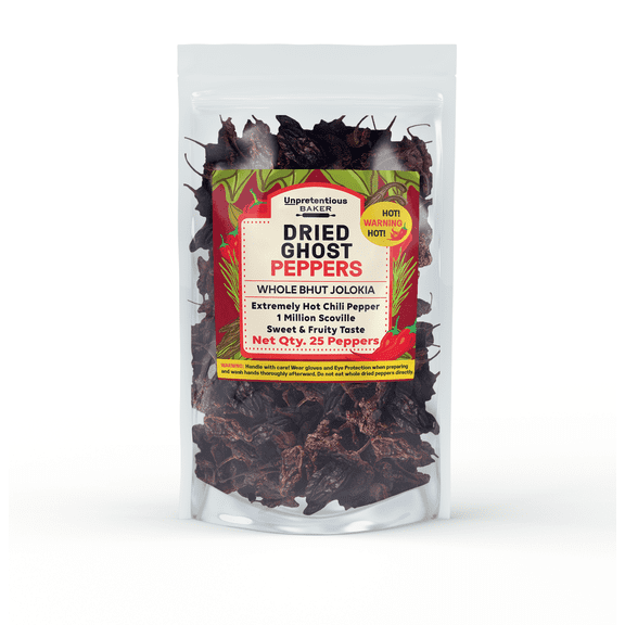Unpretentious Dried Ghost Peppers, 25 count, Extremely Hot Bhut Jolokia Chile Peppers