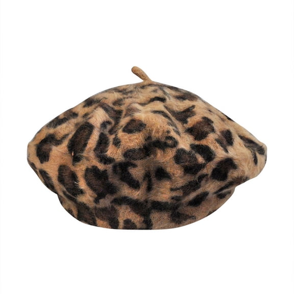 Women French Style Leopard Print Wool Soft Winter Warm Beret Beanie Hat
