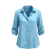 thumbnail image 5 of Women's 3/4 Sleeve Button Down Shirts Lapel Solid Color Cardigan Faux Cotton Linen Casual Loose Comfy Outwear (S, Light Blue), 5 of 6