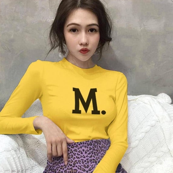 Harajuku Top Long Sleeve Turtleneck T-Shirt Korean fashion Style Letter Printed tees Female Kawaii Autumn T-shirt