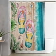 thumbnail image 2 of Shower Curtains for Bathroom-60"x72",Summer Beach Starfish Flip Flops Waterproof Bath Curtain Grommet Shower Curtain Set with Hooks,Ocean Scenery Leaf Shell Washable Bath Accessories, 2 of 7