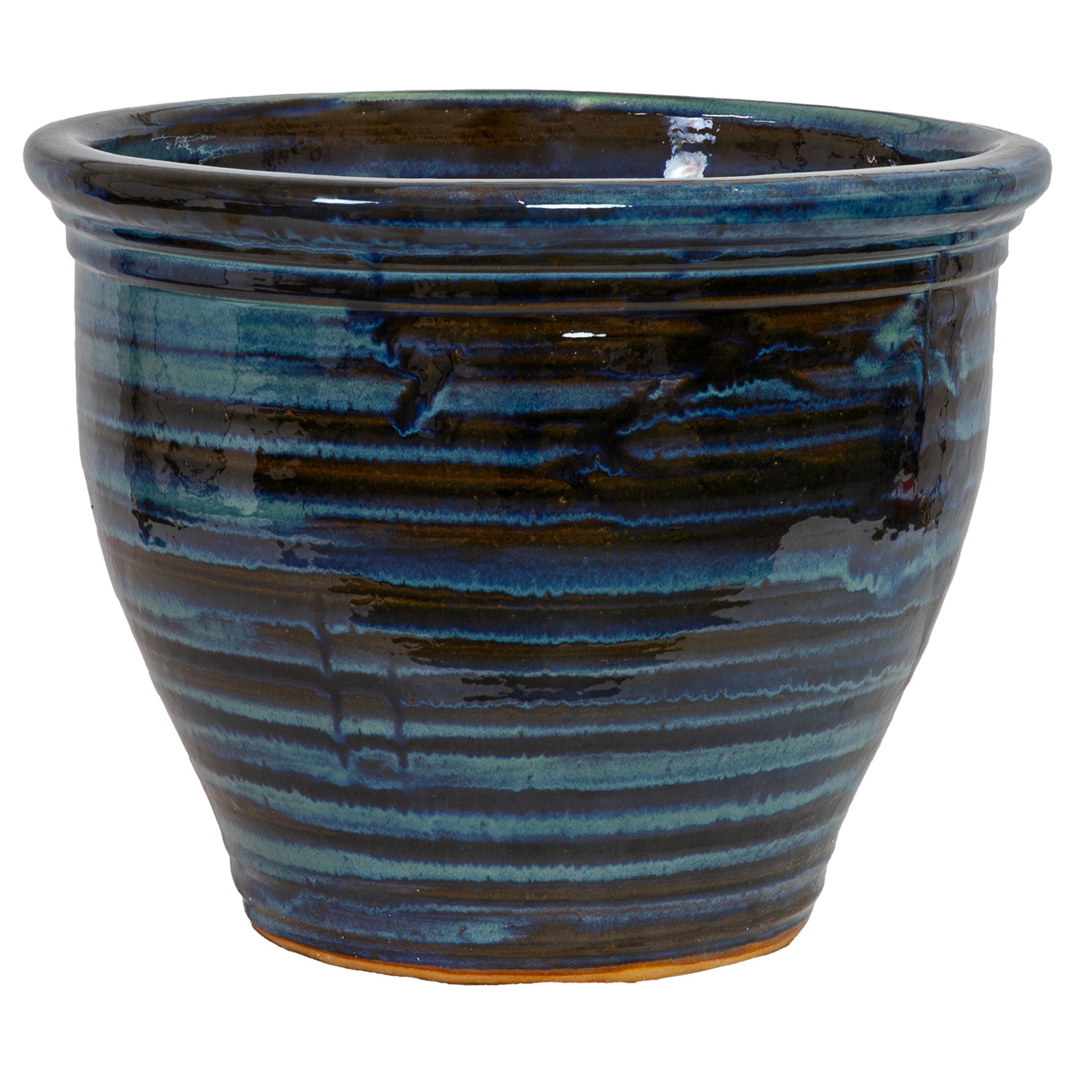 Sunnydaze Studio 18.5" x 18.5" x 15" Round Galaxy Blue Ceramic Outdoor Planter