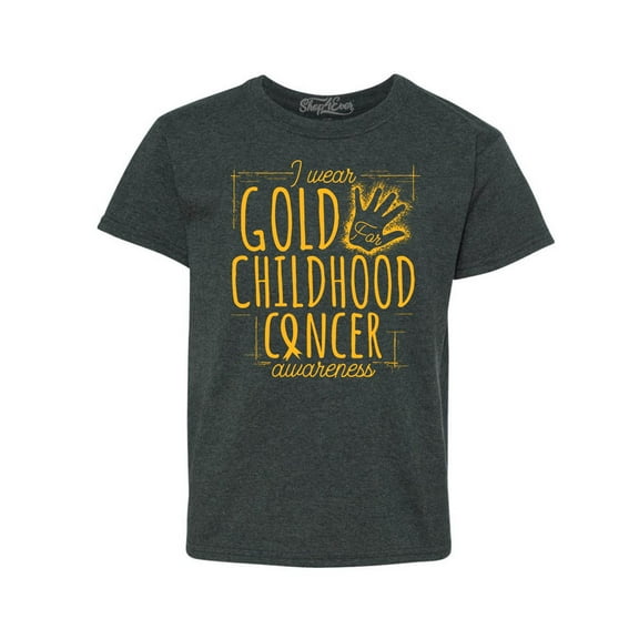 Shop4Ever Kids I Wear Gold for Childhood Cancer Awareness Graphic Child's Youth T-Shirt X-Large Dark Heather
